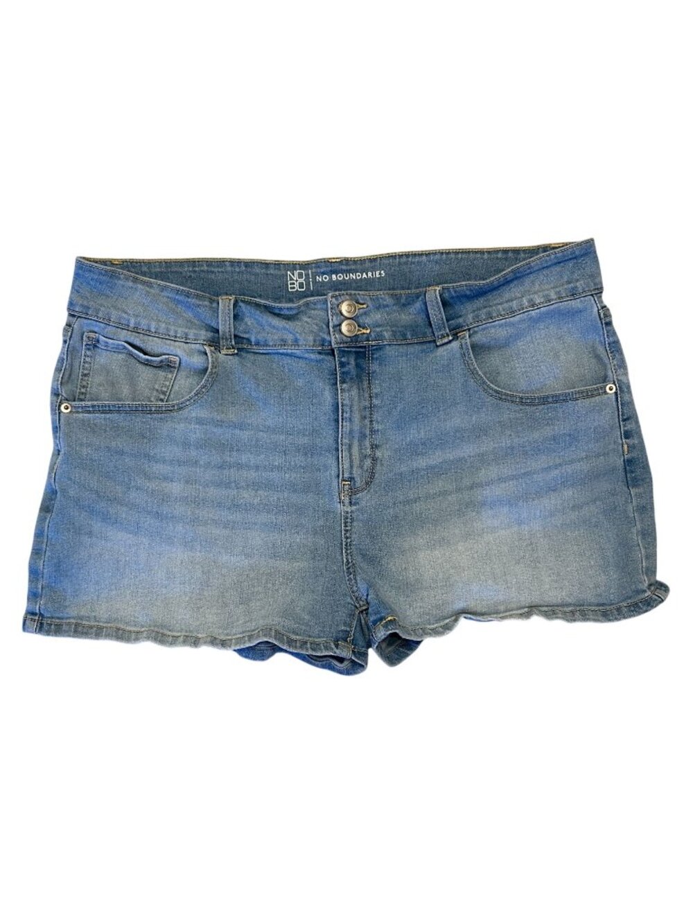 No Boundaries Jean Shorts – Size 21, Light Wash, Double Button, 2.5" Inseam